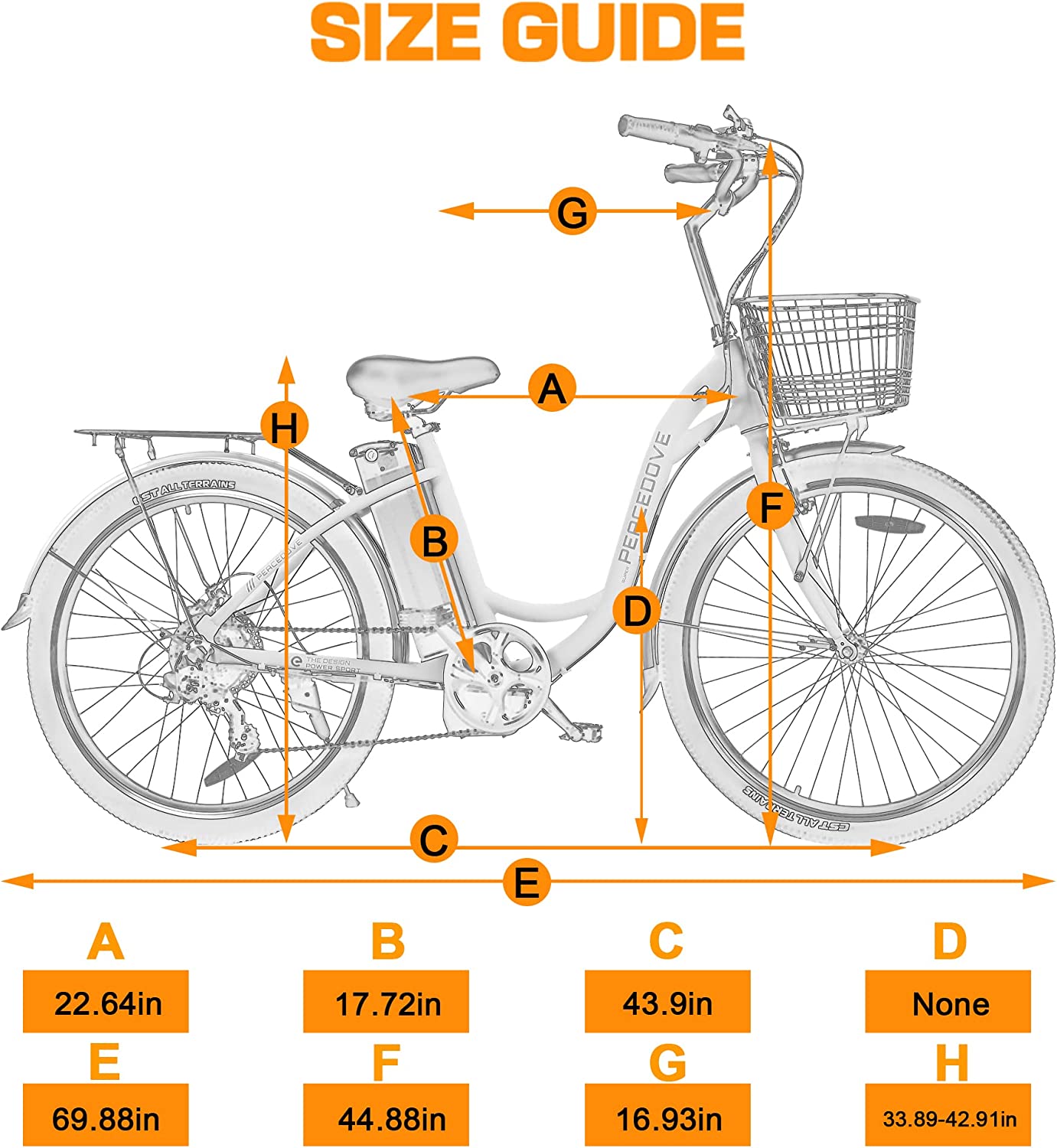 Ecotric Peacedove E-Bike 36V 10AH 350W 15-18 MPH 26" City Bike with Basket and Rear Rack Matte Black New