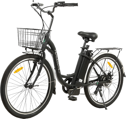 Ecotric Peacedove E-Bike 36V 10AH 350W 15-18 MPH 26" City Bike with Basket and Rear Rack Matte Black New