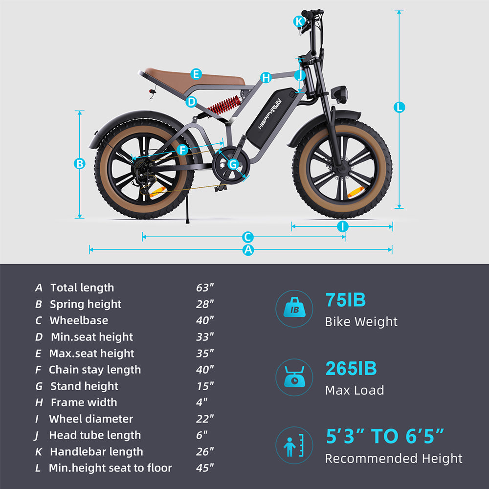 Happyrun Tank G60 750W Electric Bike Fat Tire Dirt All Terrain