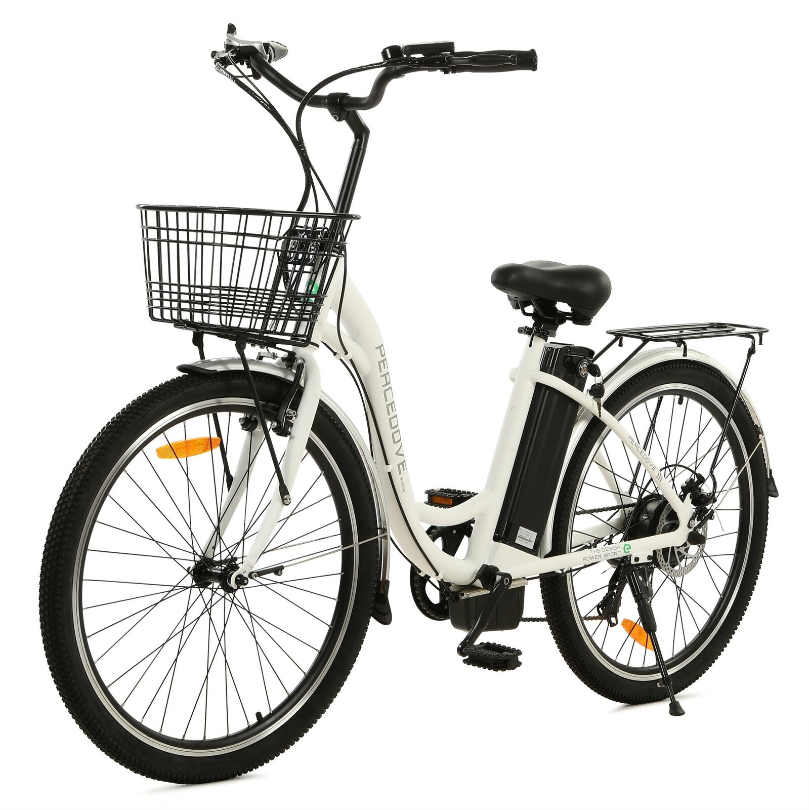 Ecotric Peacedove E-Bike 36V 10AH 350W 15-18 MPH 26" City Bike with Basket and Rear Rack Matte Black New